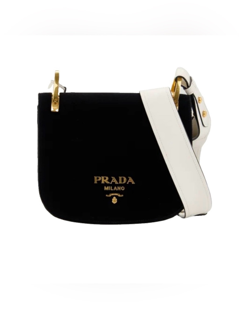 Prada Dark Blue Velvet Shoulder Bag with Gold Hardware